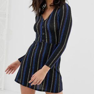 Button Front Striped Knit Dress